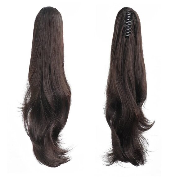 Ponytail Extension Synthetic Dark Brown 24-inch Clip for Women Casual Use main image 5